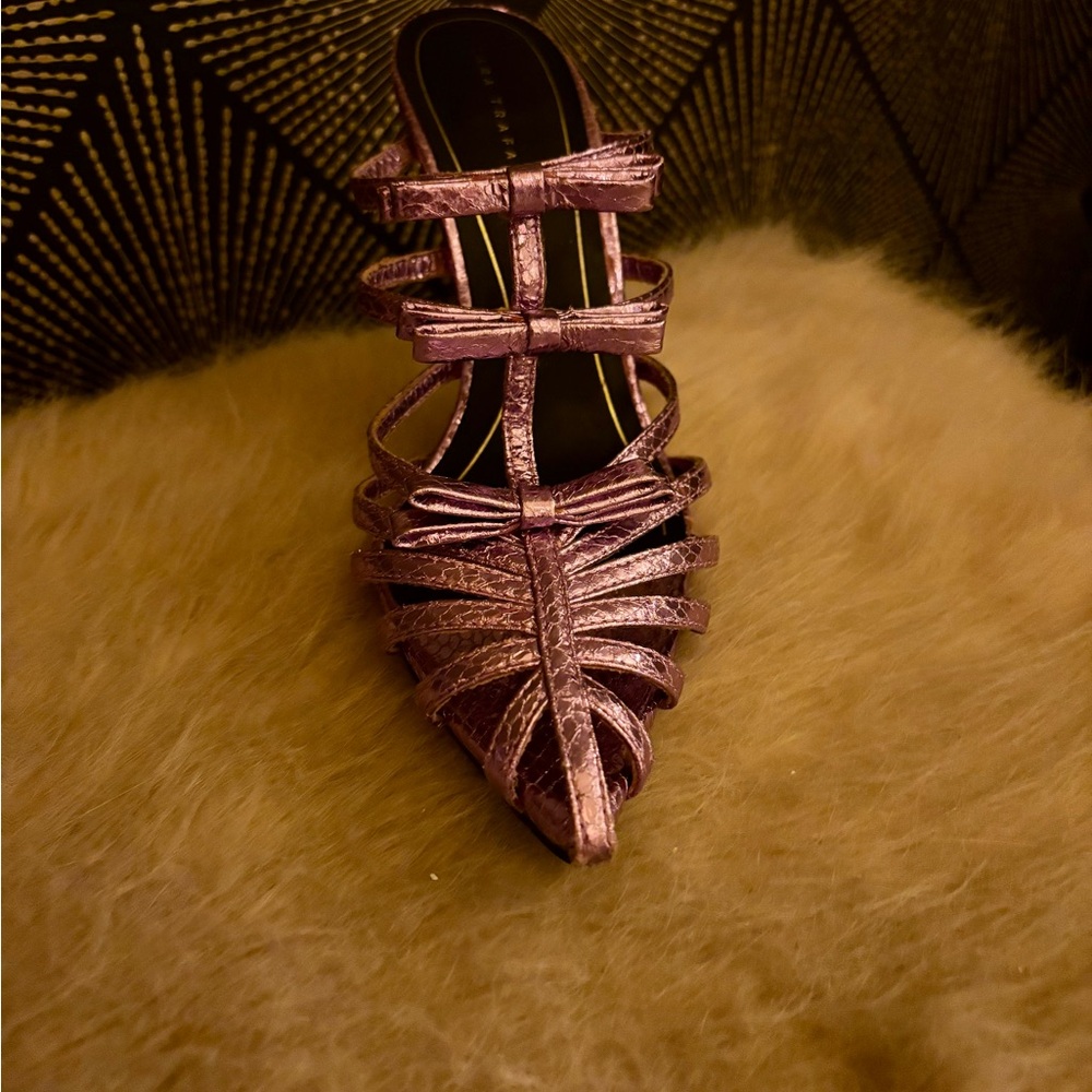 Zara Metallic Lilac Strappy Pointed Heels - Picture 8 of 10